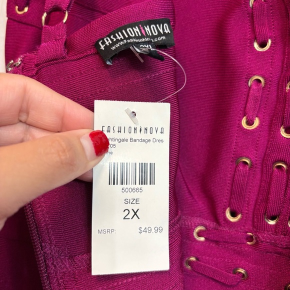 Fashion Nova Plus Size 2X - Wine Colored Nightingale Bandage Dress NWT - Picture 15 of 17